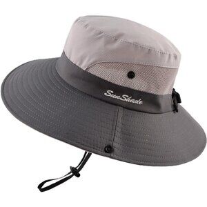 Unisex Light Gray-b 100% Polyester Wide Brim Mesh Vent Chin Strap Cowboy Hat